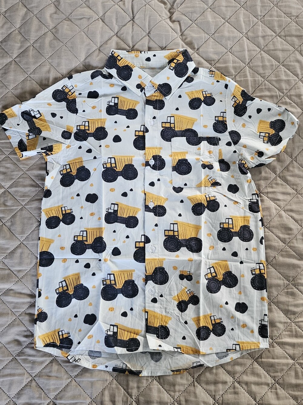 Kids size 7-9 years button up shirt,  dump truck themed, new without tags